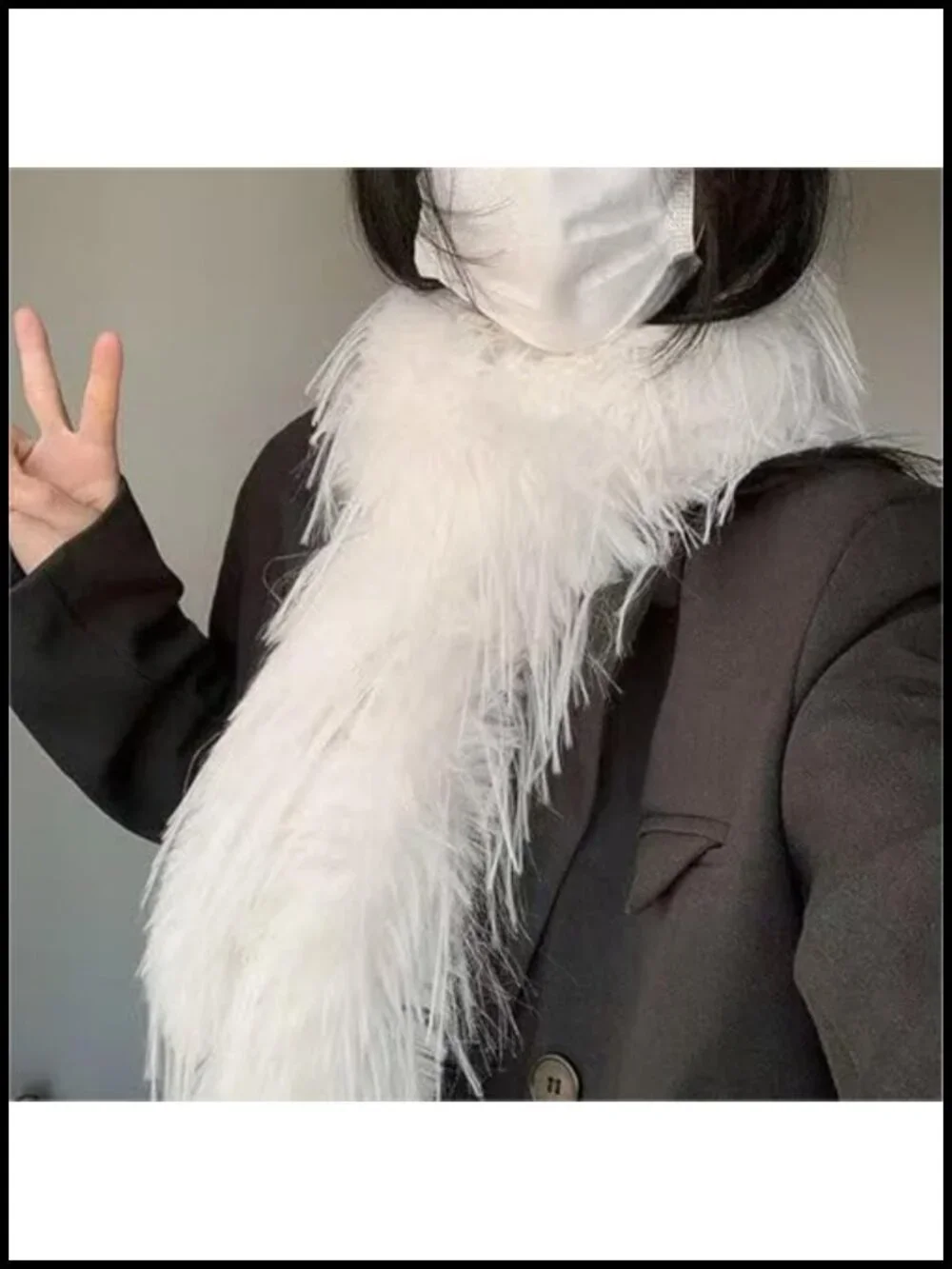 Faux Fur Feathered Long Scarf Oversize Plush Winter Shawl Wrap